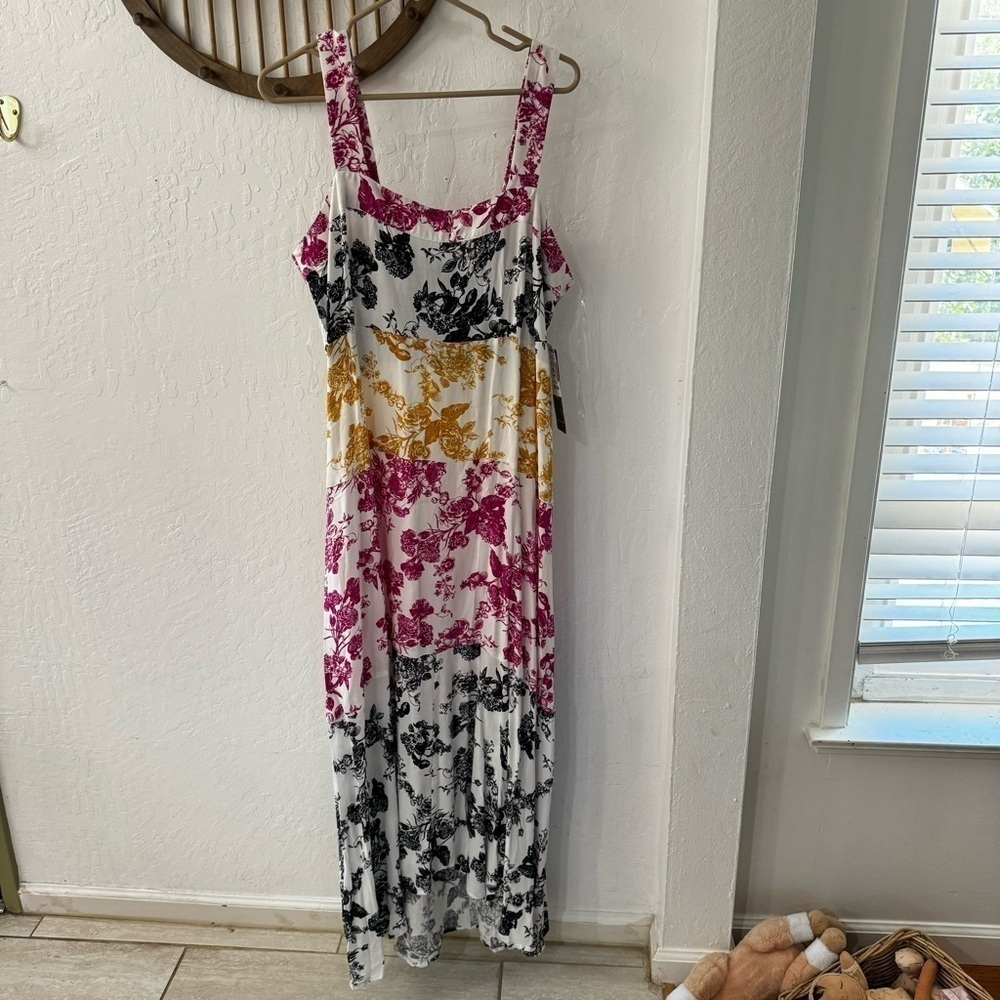 MSK Multi Floral Patchwork Style Maxi Tank Smock Back Dress XL NWT - Picture 3 of 11